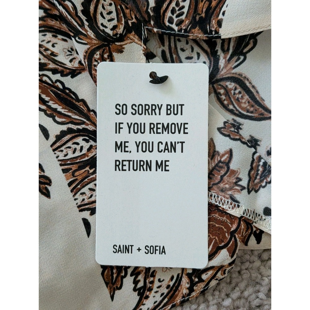 Saint Sofia Lila Hanky Hem Dress Cream Paisley Size 10 NWT Boho Asymmetric Midi - Picture 8 of 15